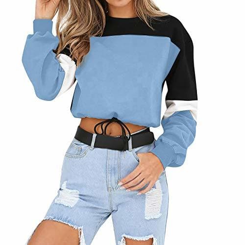 Fashion Overdose Sudadera para Mujer De Manga Larga Empalme Color Moda Sudadera Pullover