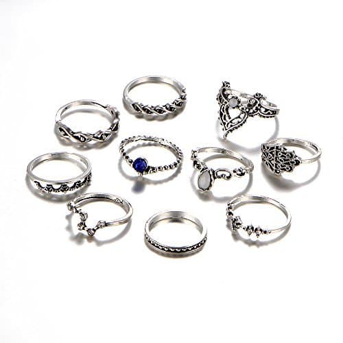 Fashion Lureme Vendimia Punk Étnico Cristal Plata Rings Sets for Women Joint Knuckle