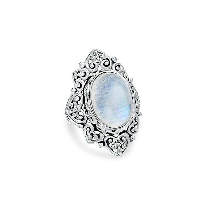 Fashion Bling Jewelry Plata Esterlina Vintage Style Rainbow Moonstone Oval Ring