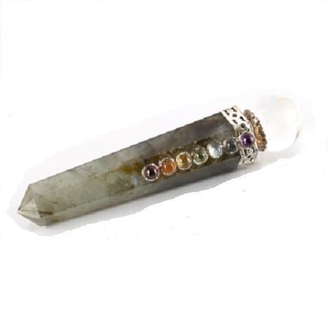 Home Aatm Healing Gemstone 7 Chakra Labradorite Wand with Crystal Ball