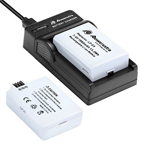 Electrónica Powerextra 2 Unidades 7.4V 1800mAh Reemplazo Canon LP-E5 Batería y Cargador para