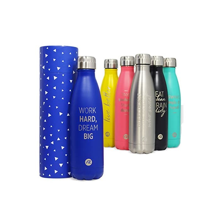 Fitness Botella de agua Hydra Sternitz en Acero Inoxidable con aislamiento al vacio. Mantiene tus bebidas frías por 24 horas y calientes por 12 horas. Con práctico y elegante forro para guardar en casa. Water Bottle 