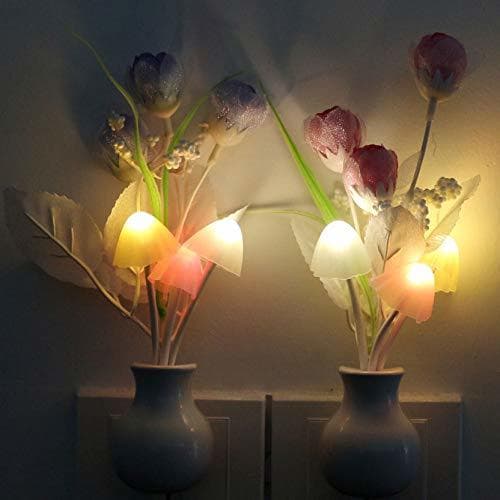 Elemento de la categoría hogar Eu Plug Led Light Mushroom Tulip Flower Sensor de Luz Nocturna Lámpara