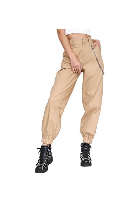 Moda La Mujer Casual Solid Pantalones Cargo Pantalones Largos Deportivos Pantalones Regulares Khaki