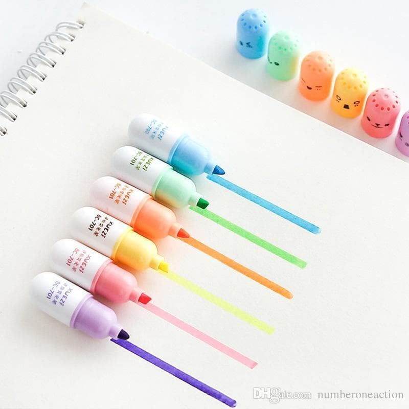 Home uu19ee Mini cápsulas Styling Highlighter Vitamin Office Stationery School Supplies Pill Highlight