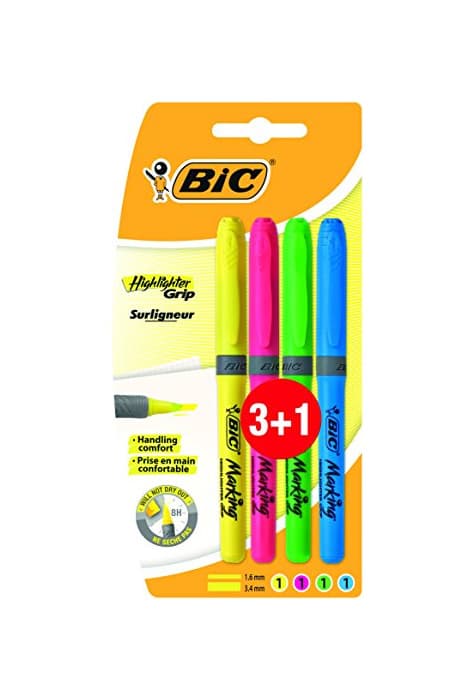 Electronic BIC Highlighter Grip - Blíster de 3+1 marcadores fluorescentes