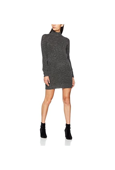 Fashion Only Onlmeredith Highneck L/s Dress Knt Noos, Vestido para Mujer, Gris