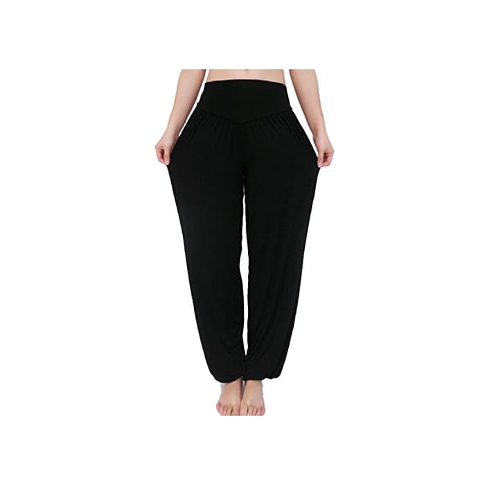 Fashion MEISHINE® Mujer Pantalones de Yoga Algodón Modal Harem Pantalón Polainas por Danza, Yoga, Ganduleado, Fitness - Muy Suave (Size M, Negro)