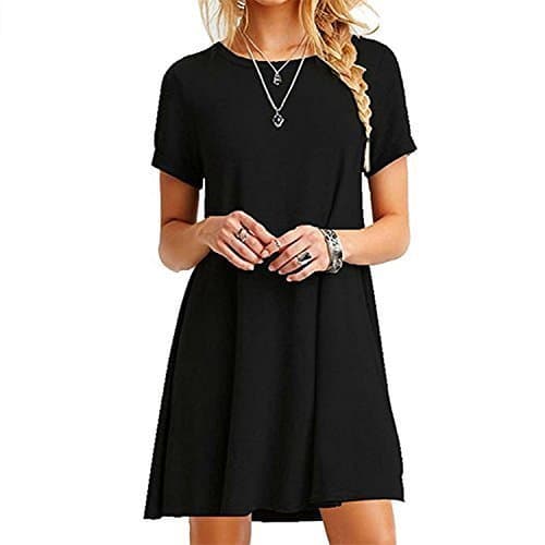 Fashion ZNYSTAR Mujeres Verano Vestido de camiseta Suelto Casual Cuello Redondo Mangas cortas