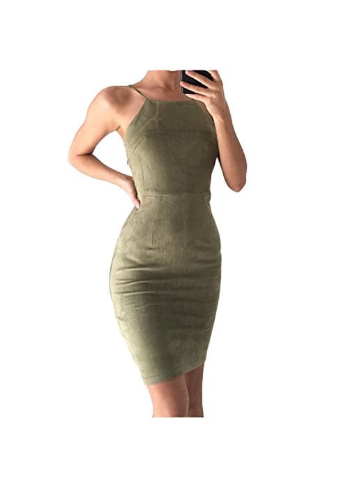 Fashion Twippo Vestido Ajustado sin Mangas sin Tirantes Club Dress Ejercito Verde XL