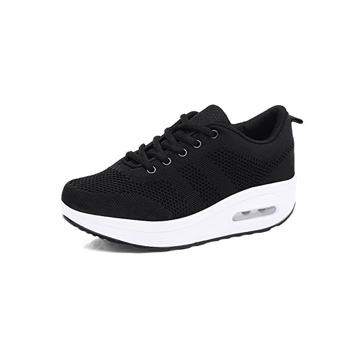 Fashion Mujer Zapatillas de Deporte Cuña Zapatos para Correr Plataforma Sneakers con Cordones