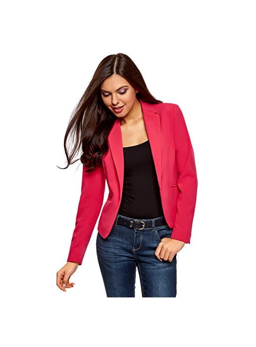 Fashion oodji Ultra Mujer Chaqueta Básica Ajustada, Rosa, ES 38