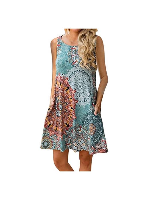 Fashion The Aron ONE Mujer Vestido de Playa Casual Estampado Sin Mangas de