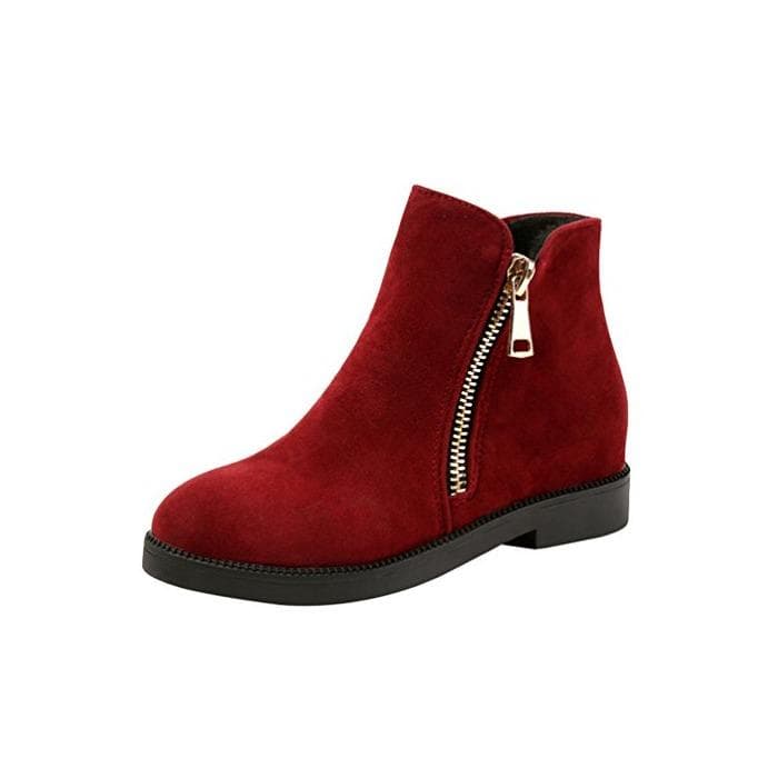 Moda Dooxi Mujer Invierno Antideslizante Nieve Botas Moda Cremallera Cuero de PU Botines Casual Calentar Forrado Zapatos Rojo 37