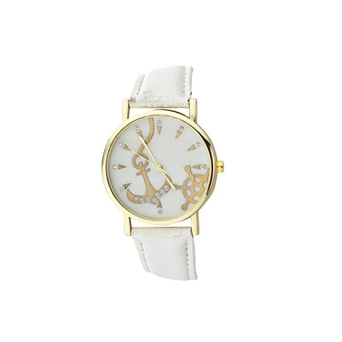 Moda LUX accesorios oro blanco Tono náuticas ancla y barco rueda reloj cara reloj