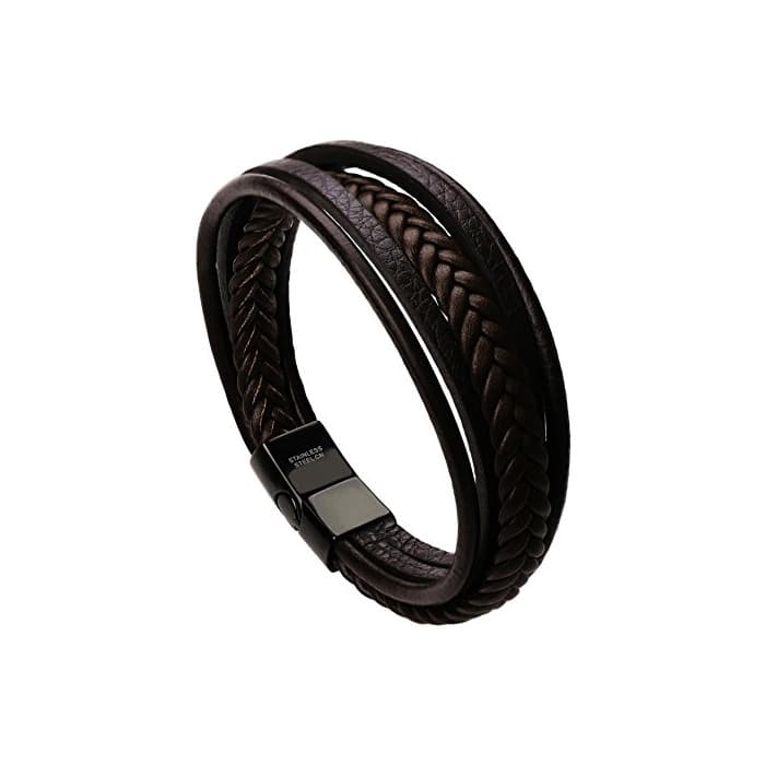 Moda murtoo Pulsera Hombre Cuero Acero Inoxidable Cierre Magnética Negro Cuero Marrón Negro