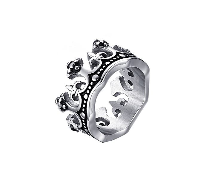 Fashion HIJONES Hombres Acero Inoxidable Acabado Mate Vendimia Plata Corona Anillo 22