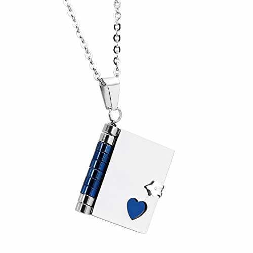 Moda Beydodo Collar de Mujer Colgante Acero Inoxidable Love Story Libro Azul,Talla