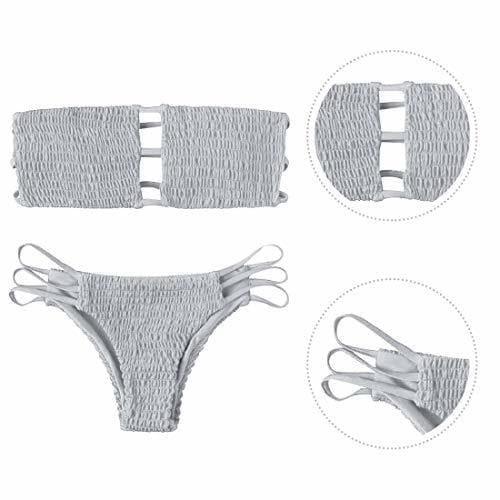 Moda Yuson Girl Mujeres Conjunto De Plunge Bikini Sexy Bandeau Plisado con Triangulo