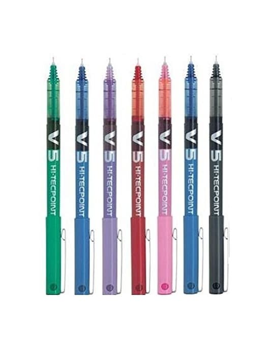 Product Pack de 7 Bolígrafos Pilot BX V5 Varios Colores - Bolígrafo Extra Fino Hi-Tecpoint con Punta 0.5mm