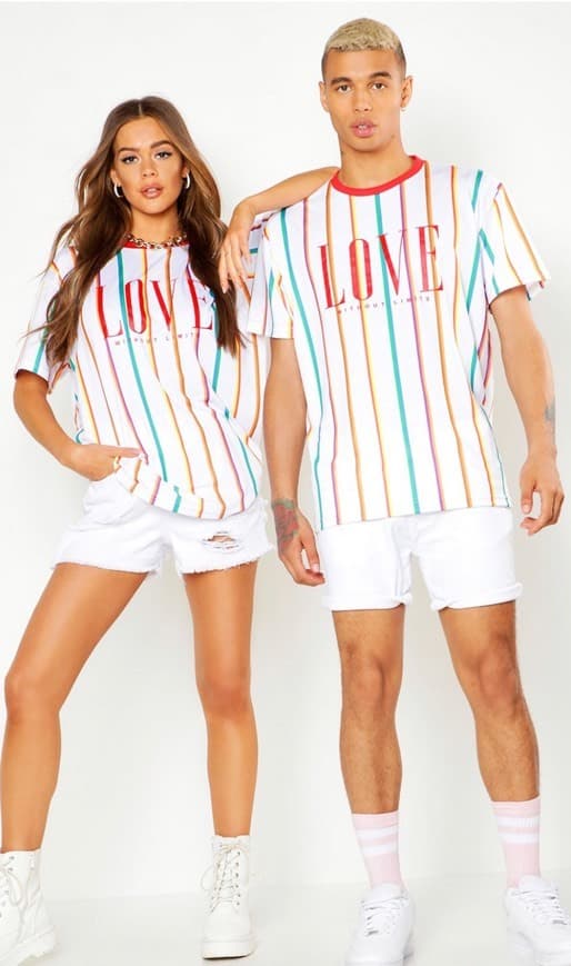 Fashion Pride Loose Fit Stripe T-Shirt With Love Print - boohooMAN