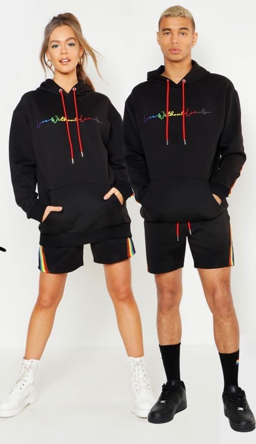 Fashion Pride Loose Fit Short Tracksuit With Rainbow Tape | Boohoo