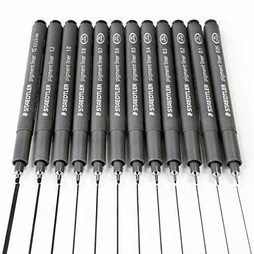 Product Staedtler Pigment liner – Gamme complète Lot de 12 niveaux – Noir d'encre