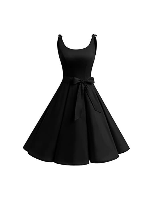 Fashion Bbonlinedress Vestidos de 1950 Estampado Vintage Retro Cóctel Rockabilly con Lazo Black