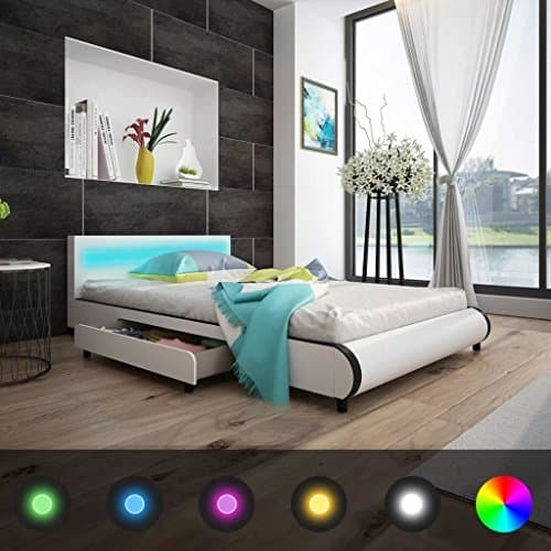 Home Festnight Cama de Matrimonio Cama con 2 Cajones y Cabecera Luces LED