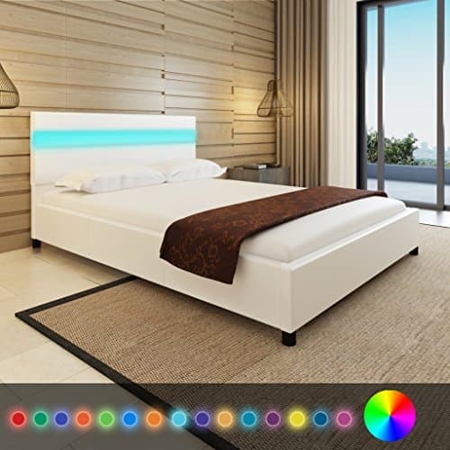 Home Festnight Cama de Matrimonio con LED de Cuero Artificial 140x200 cm