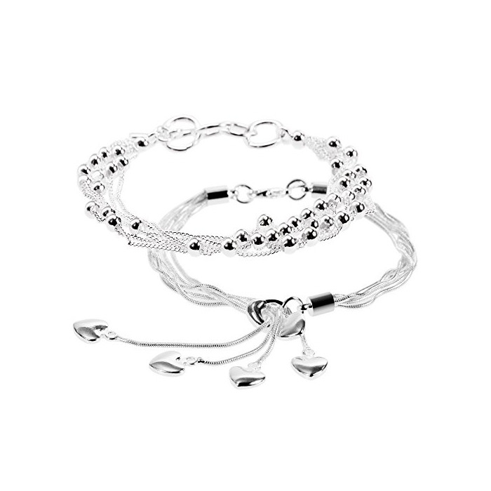 Fashion Lictin Pack de 2 Pulseras de Mujeres Plateada de Plata 925 Estilo