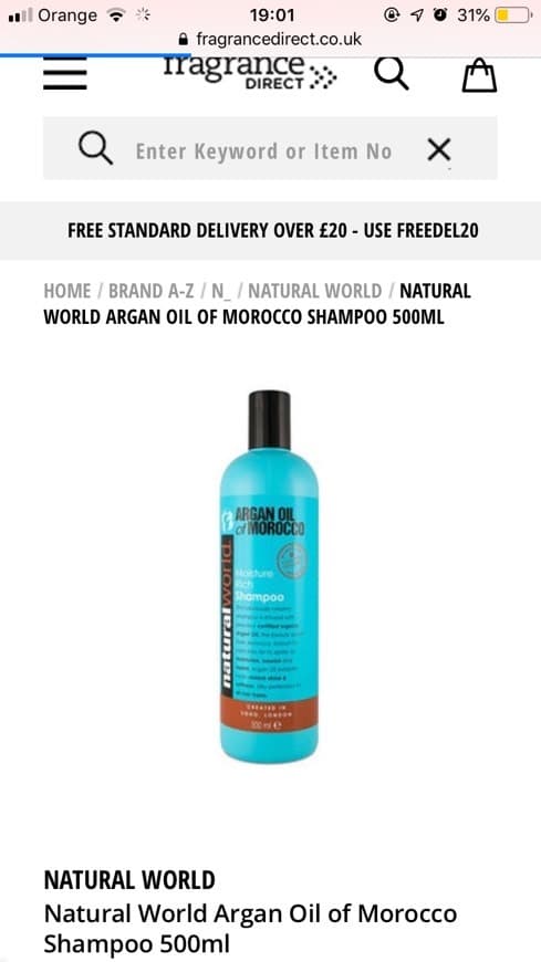 Product Natural World Argan Oil of Morocco Shampoo 500ml