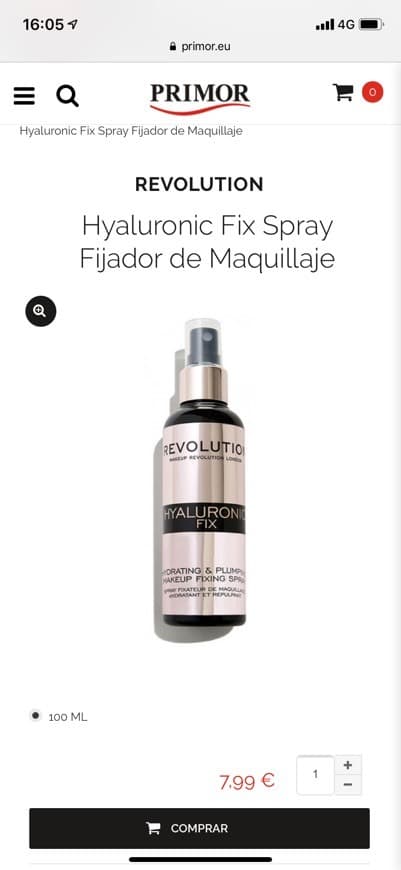 Producto Hyaluronic Fix Spray Fijador de Maquillaje Revolution precio