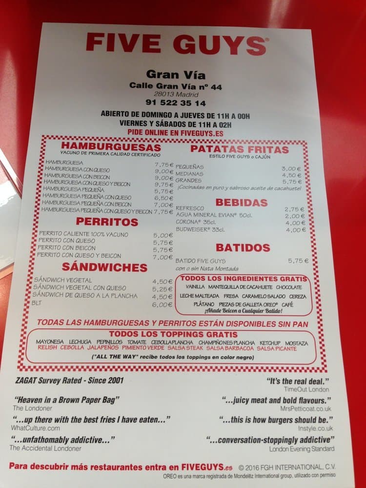 Restaurants Five Guys - Gran Vía