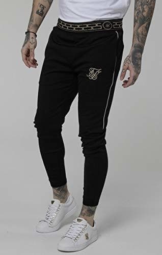 Moda Pantalon Siksilk Negro Chandal Vivo Lateral Logo Bordado