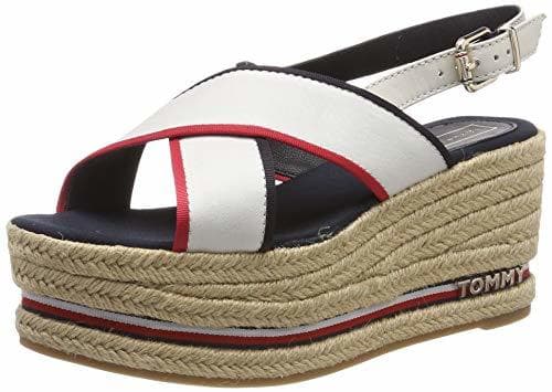 Moda Tommy Hilfiger Flatform Sandal Corporate Ribbon, Sandalias con Plataforma para Mujer, Rojo