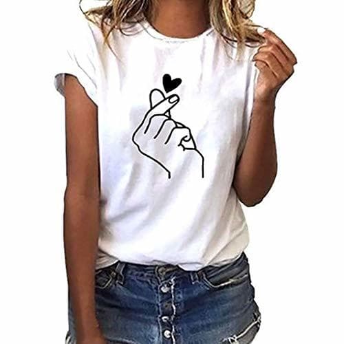 Fashion LYworld Camiseta Verano Mujer Blusa Moda Camiseta con Estampado De Corazones Tops