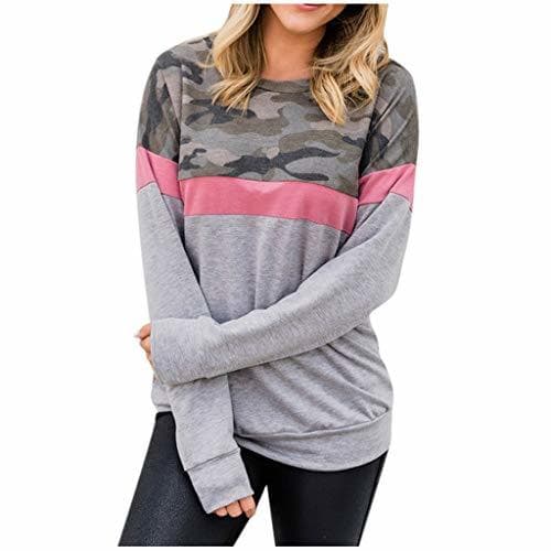 Electronic ZODOF Mujer Camisas Manga Larga Cuello en V ModaCamuflaje Jerseys Sudaderas Casual