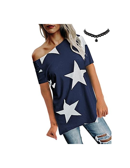 Fashion BUOYDM Mujer Camiseta de Fiesta Manga Corta Sin Tirantes Casual T-Shirt para