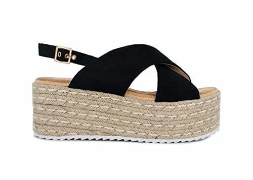 Fashion Sandalias Plataforma Esparto Mujer Negro	38 EU