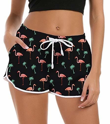 Fashion Mujeres Señoras Chicas Verano Boardshorts Patrón Unicornio Secado rápido con cordón Ajustable