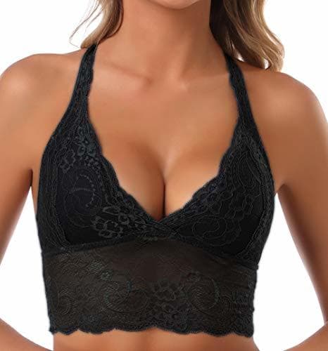 Moda SHEKINI Sujetador Bralette Blonda Estilo Top Triangular de Encaje Crochet Lace sin