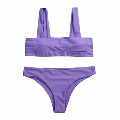 Moda Bikini Mujer Bikini Correas Anchas Bandeau Acolchado Conjunto Bikini Cuello Ropa Festiva