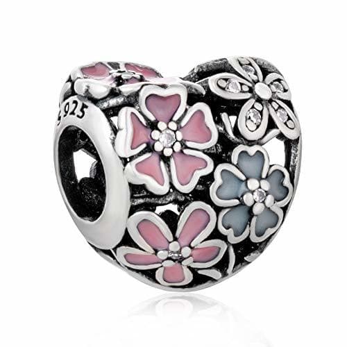 Belleza Abalorio de plata de ley 925 con diseño de corazón para pulsera