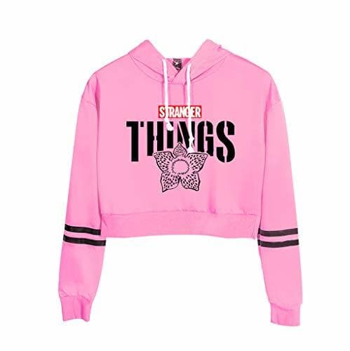 Fashion Memoryee Stranger Things Capucha Casual Chicas Deporte Crop Top Expuesto Navel Manga