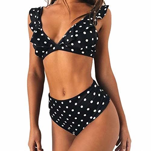 Fashion JFan Mujer Traje de Baño Bikini Punto de Onda Ruffle Conjunto de