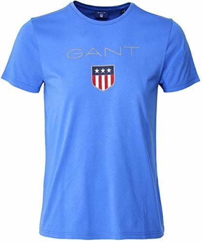 Fashion Gant Hombres Camiseta con Logo de Escudo de Cuello Redondo Azul L