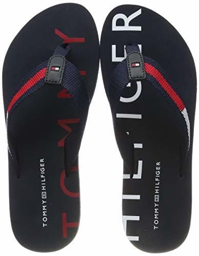 Fashion Tommy Hilfiger Flat Beach Sandal Hilfiger Print, Chanclas para Mujer, Rojo