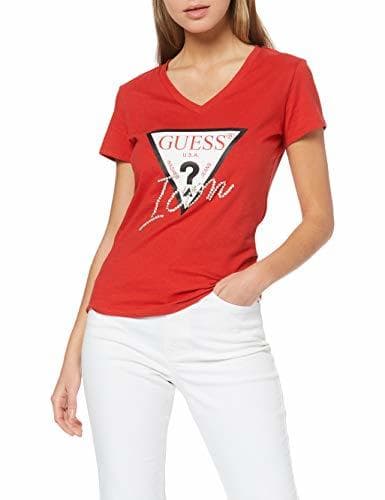 Fashion Guess SS CN Icon tee Camiseta, Rojo