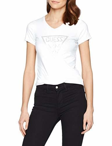 Fashion Guess SS Vn Triangle tee Camiseta de Tirantes, Blanco